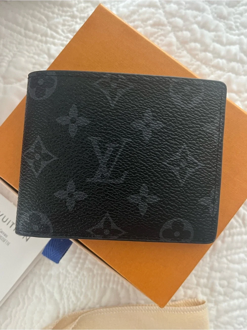 Louis Vuitton Black Monogram Canvas Bifold Wallet with Orange Box